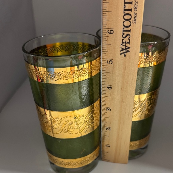 MCM Style Green and Gold Decal/Scroll Highball Glasses - Picture 5 of 6